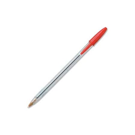 Bic Bic Cristal Ballpoint Stick Pen, Medium, Clear Barrel, Red Ink, Dozen MS11RD